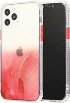 Voor iPhone 12 mini marmerpatroon glitterpoeder schokbestendig TPU + acryl beschermhoes met afneembare knoppen (rood)
