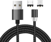 2-in-1 USB naar 8-pins + micro-USB magnetische metalen interface Gevlochten nylon oplaadkabel, lengte: 2 m (zwart)