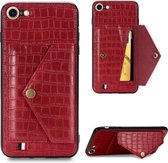 Voor iPhone 6 Plus / 6S Plus Krokodilpatroon PU + TPU + PVC Breukvast gsm-hoesje met magnetische onzichtbare houder & houder & kaartsleuven (rood)