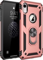 Armor schokbestendige TPU + pc-beschermhoes voor iPhone XR, met 360 graden rotatiehouder (roségoud)