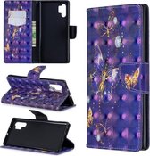 3D gekleurde tekening patroon horizontale flip lederen tas met houder & kaartsleuven & portemonnee voor Galaxy Note10 + (paarse vlinder)