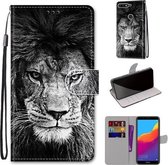 Voor Huawei Y7 (2018) / Enjoy 8 Gekleurde Tekening Cross Textuur Horizontale Flip PU Lederen Case met Houder & Kaartsleuven & Portemonnee & Lanyard (B11 Zwart Wit Leeuwenkop)