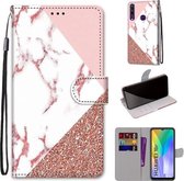 Voor Huawei Y6p Gekleurde Tekening Cross Textuur Horizontale Flip PU Lederen Case met Houder & Kaartsleuven & Portemonnee & Lanyard (Poeder Steen Textuur)