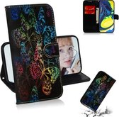 Gekleurd tekeningpatroon Kleurrijke magnetische gesp Horizontale flip PU lederen tas met houder & kaartsleuven & portemonnee & lanyard voor Galaxy A80 / A90 (Butterfies)