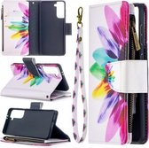 Voor Samsung Galaxy S30 Gekleurde Tekening Patroon Rits Horizontale Flip Leren Case met Houder & Kaartsleuven & Portemonnee (Zonnebloem)