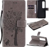 Voor Xiaomi Mi 10 Ultra Tree & Cat Pattern Pressed Printing Horizontale Flip PU lederen tas met houder & kaartsleuven & portemonnee & lanyard (grijs)