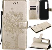 Voor Xiaomi Mi 10 Ultra Tree & Cat Pattern Pressed Printing Horizontale Flip PU lederen tas met houder & kaartsleuven & portemonnee & lanyard (goud)