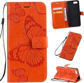 Geperst afdrukken Vlinderpatroon Horizontale flip PU lederen tas met houder & kaartsleuven & portemonnee & draagkoord voor OPPO A1K / C2 (oranje)