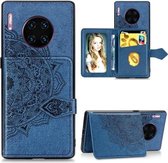 Voor Huawei Mate 30 Pro Mandala in reliëf gemaakte stoffen kaarthoes Mobiele telefoonhoes met magnetische en beugelfunctie met kaarttas / portemonnee / fotolijstfunctie met draagriem (blauw)