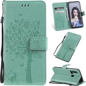 Tree & Cat Pattern Pressed Printing Horizontale Flip PU lederen tas met houder & kaartsleuven & portemonnee & lanyard voor Huawei P20 Lite 2019 / Nova 5i (groen)