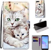 Voor Huawei Y6 (2018) / Honor 7A Gekleurde Tekening Cross Textuur Horizontale Flip PU Lederen Case met Houder & Kaartsleuven & Portemonnee & Lanyard (Big Cat Holding Kitten)