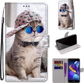 Voor Huawei Honor V9 Play Gekleurde Tekening Cross Textuur Horizontale Flip PU Lederen Case met Houder & Kaartsleuven & Portemonnee & Lanyard (B20 Slant Hat Blue Mirror Cat)