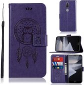 Voor Nokia 2.4 Windgong Uil Embossing Patroon Horizontale Flip lederen tas, met houder & kaartsleuven & portemonnee (paars)