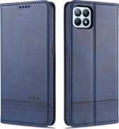 Voor OPPO Reno4 SE AZNS Magnetische Kalfsstructuur Horizontale Flip Leren Case met Kaartsleuven & Houder & Portemonnee (Donkerblauw)