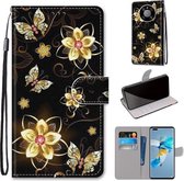 Voor Huawei Mate 40 Pro Gekleurde Tekening Cross Textuur Horizontale Flip PU Lederen Case met Houder & Kaartsleuven & Portemonnee & Lanyard (Gouden Diamant Vlinder)