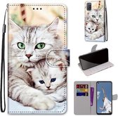 Voor OPPO A52 / A92 / A72 Gekleurde tekening Cross Texture Horizontale Flip PU lederen tas met houder & kaartsleuven & portemonnee & lanyard (Big Cat Holding Kitten)