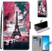 Voor Huawei Honor Play4 Gekleurde Tekening Cross Textuur Horizontale Flip PU Lederen Case met Houder & Kaartsleuven & Portemonnee & Lanyard (Roze Bloem Tower Bridge)