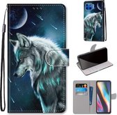 Voor Motorola Moto G 5G Plus Gekleurde Tekening Cross Textuur Horizontale Flip PU Lederen Case met Houder & Kaartsleuven & Portemonnee & Lanyard (Peinzende Wolf)