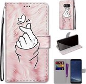 Voor Samsung Galaxy S8 Gekleurde Tekening Cross Textuur Horizontale Flip PU Lederen Case met Houder & Kaartsleuven & Portemonnee & Lanyard (Pink Hands Than Hearts)