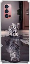 Voor OPPO Reno4 Pro Gekleurde tekening Clear TPU Cover Beschermhoesjes (Reflectie Cat Tiger)