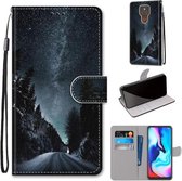 Voor Motorola Moto E7 Plus / G9 Play / G9 Gekleurde tekening Cross Texture Horizontale Flip PU lederen tas met houder & kaartsleuven & portemonnee & lanyard (Mountain Road Starry Sky)
