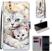 Voor Nokia 5 Gekleurde Tekening Cross Textuur Horizontale Flip PU Lederen Case met Houder & Kaartsleuven & Portemonnee & Lanyard (Big Cat Holding Kitten)
