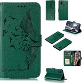 Voor Galaxy M31 Litchi Textuur Veer Embossing Patroon Horizontale Flip Leren Case met Houder & Kaartsleuven & Portemonnee & Fotolijst & Lanyard (Groen)