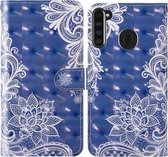 Voor Samsung Galaxy A21 3D schilderij Gekleurd tekeningpatroon Horizontaal Flip TPU + PU lederen tas met houder & kaartsleuven & portemonnee & lanyard (wit kant)