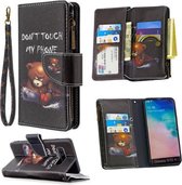 Voor Samsung Galaxy S10 Plus Gekleurde Tekening Patroon Rits Horizontale Flip Leren Case met Houder & Kaartsleuven & Portemonnee (Beer)