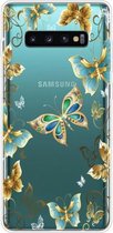 Voor Samsung Galaxy S10 + gekleurd tekeningpatroon zeer transparant TPU beschermhoes (gouden vlinder)