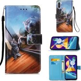 Voor Galaxy A11 / M11 Schilderen Horizontale Flip Leren Case met Houder & Kaartsleuf & Portemonnee & Lanyard (Spiegel Kat)
