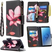 Voor Samsung Galaxy S9 Gekleurde Tekening Patroon Rits Horizontale Flip Leren Case met Houder & Kaartsleuven & Portemonnee (Lotus)