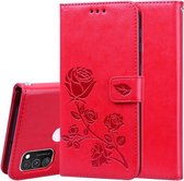 Voor Samsung Galaxy M30s / M21 Rose reliëf horizontale flip PU lederen tas met houder & kaartsleuven & portemonnee (rood)