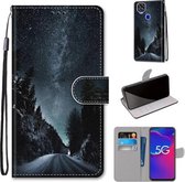 Voor ZTE Axon 11 SE 5G Gekleurde Tekening Cross Textuur Horizontale Flip PU Lederen Case met Houder & Kaartsleuven & Portemonnee & Lanyard (Mountain Road Sterrenhemel)