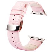 Kakapi voor Apple Watch 38 mm krokodil textuur dubbele gesp lederen horlogeband met connector (roze)