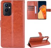 Voor OnePlus 9 Pro Retro Crazy Horse Texture Horizontale Leren Flip Case met Houder & Kaartsleuven & Lanyard (Bruin)