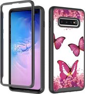 Voor Samsung Galaxy S10 + 3 in 1 kaart PC + TPU schokbestendige beschermhoes (Rose Red Butterfly)