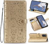 Voor OPPO A92 / A72 / A52 Mooie kat en hond reliëfpatroon Horizontale flip lederen tas, met houder & kaartsleuven & portemonnee & cartoon sluiting & lanyard (goud)