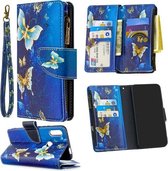 Voor Huawei P Smart Z Gekleurde Tekening Patroon Rits Horizontale Flip Lederen Case met Houder & Kaartsleuven & Portemonnee (Goud Vlinder)