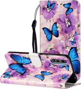 Voor Huawei Y8p / Enjoy 10s Olie Reliëf Gekleurd Tekening Patroon Horizontaal Flip PU Leren Case met Houder & Kaartsleuven & Portemonnee (Paarse Bloem Vlinder)