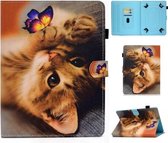 Voor 7.0 inch Tablet PC Gekleurde Tekening Stiksels Horizontale Flip Leren Case met Houder & Kaartsleuven (Vlinder Kat)