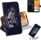 Voor Galaxy A01 3D Gekleurde Tekening Horizontale Flip Leren Case met Houder & Kaartsleuf & Portemonnee (Leeuw)