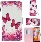 Voor Galaxy A11 3D Schilderen Horizontale Flip Leren Case met Houder & Kaartsleuf & Portemonnee & Lanyard (Rose Butterfly)