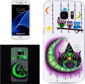 Voor Galaxy S7 / G930 Noctilucent Moon and Owls Pattern IMD Vakmanschap Zachte TPU beschermhoes