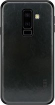 MOFI schokbestendig TPU + pc + leer geplakt hoesje voor Galaxy A6 + (2018) (zwart)