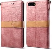 Splicing Color Crocodile Texture PU horizontale lederen flip-hoes voor iPhone 7 Plus / 8 Plus, met portemonnee & houder & kaartsleuven en lanyard (roze)