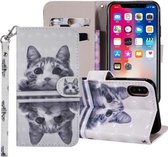 Cat In The Mirror-patroon Gekleurde tekening Horizontale leren flip-hoes voor iPhone X / XS, met houder en kaartsleuven en portemonnee en draagkoord