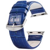 Kakapi voor Apple Watch 38 mm krokodil textuur geborstelde gesp lederen horlogeband met connector (blauw)