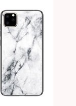 Voor iPhone 11 beschermhoes van marmerglas (wit)