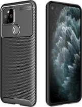 Voor Google Pixel 5 koolstofvezel textuur schokbestendig TPU-hoesje (zwart)